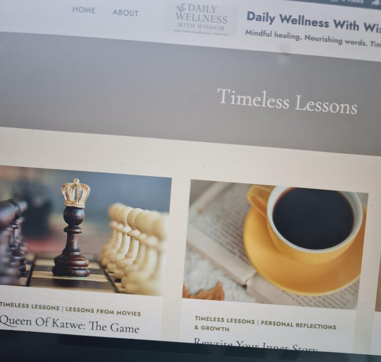 Laptop showing daily wellness with wisdom, Timeless lessons category
